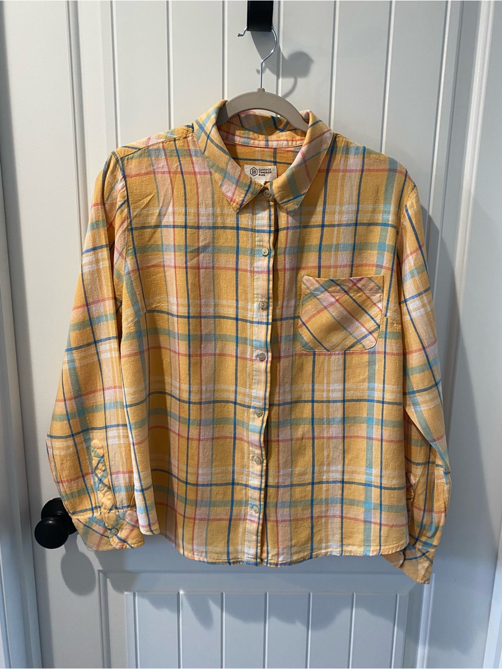 Candace Cameron Bure Yellow Plaid Button-Front Shirt